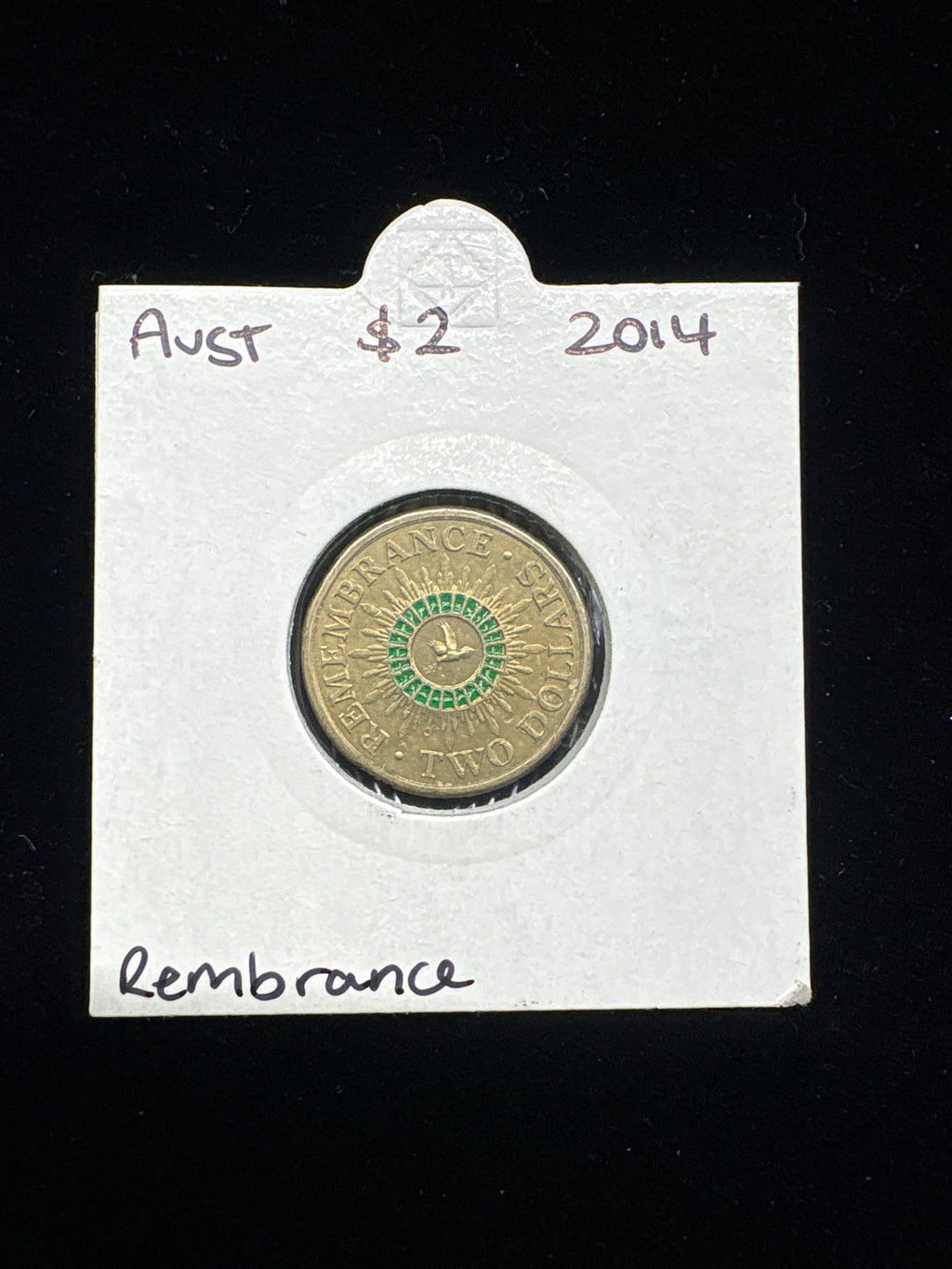 #M141 2014 Australia $2 Green Remembrance Circulated Coin (Coloured $2)