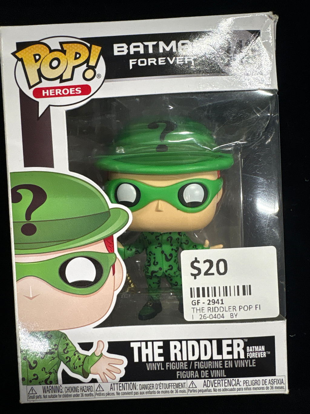 #2941 Funko Pop Heroes #340 – The Riddler (Batman Forever) – Box Wear – Vaulted Collectible