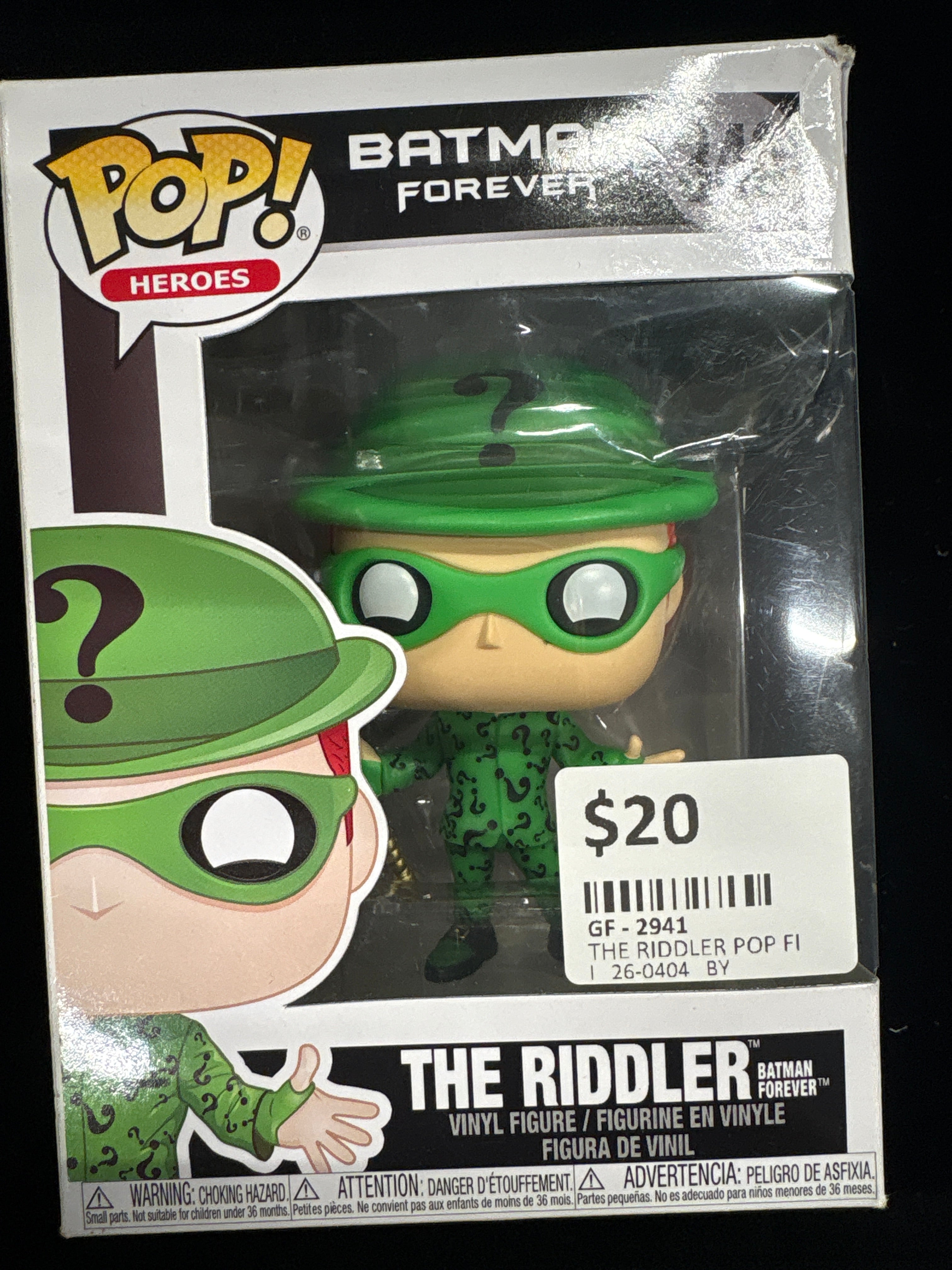 #2941 Funko Pop Heroes #340 – The Riddler (Batman Forever) – Box Wear – Vaulted Collectible