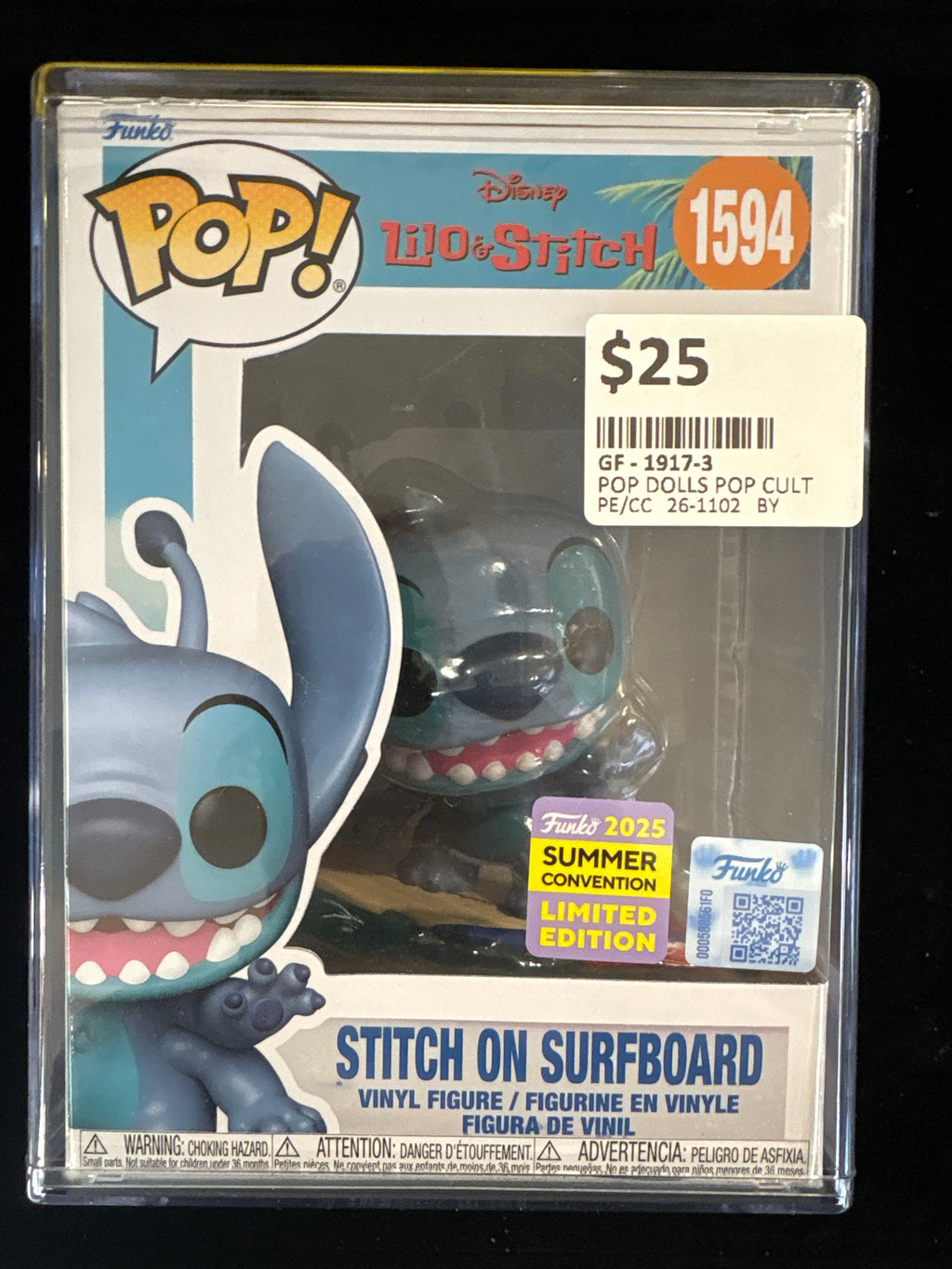 #1917-3 Funko Pop! Disney Lilo & Stitch #1594 – Stitch on Surfboard – 2025 Summer Convention Limited Edition