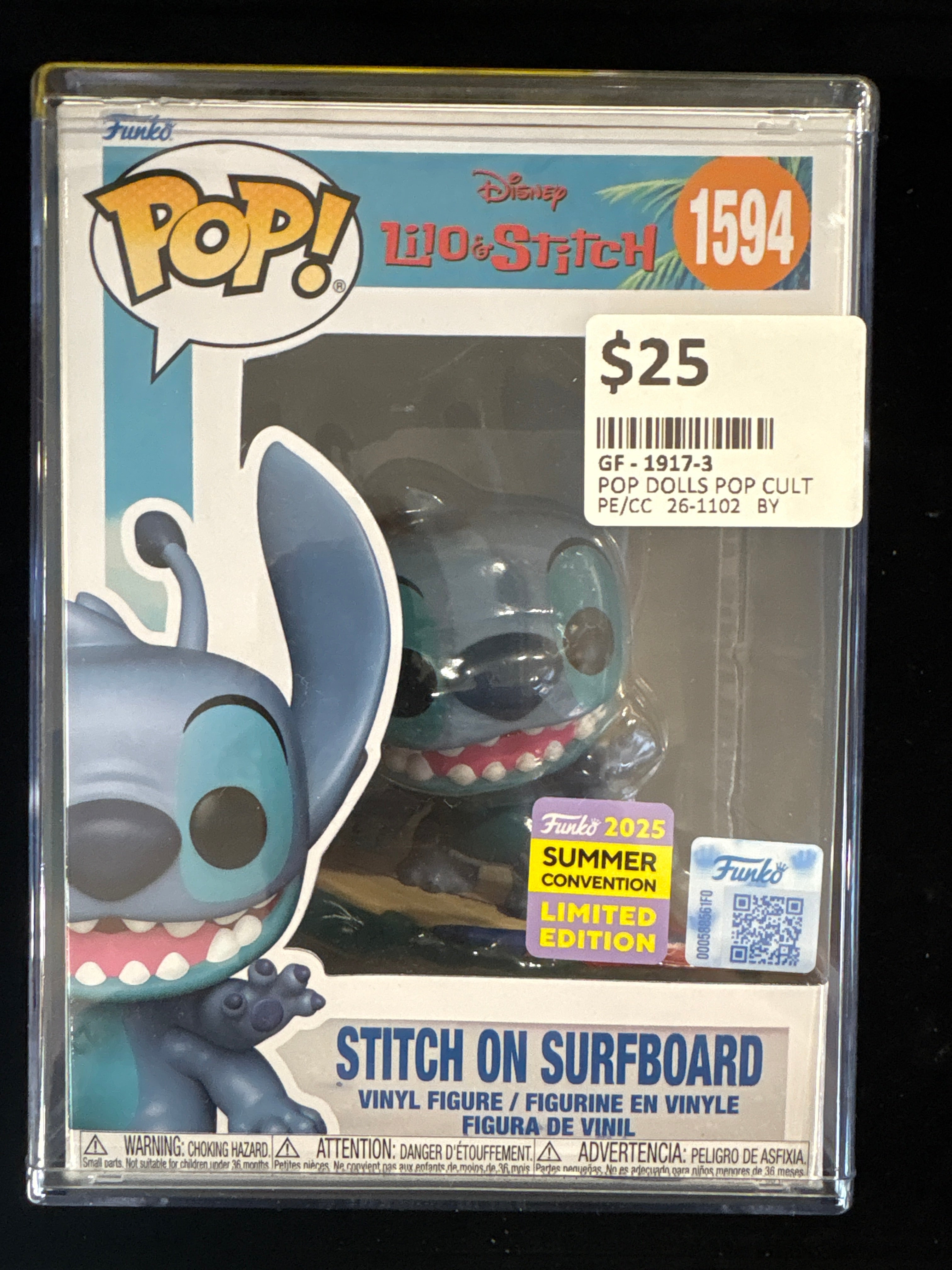 #1917-3 Funko Pop! Disney Lilo & Stitch #1594 – Stitch on Surfboard – 2025 Summer Convention Limited Edition