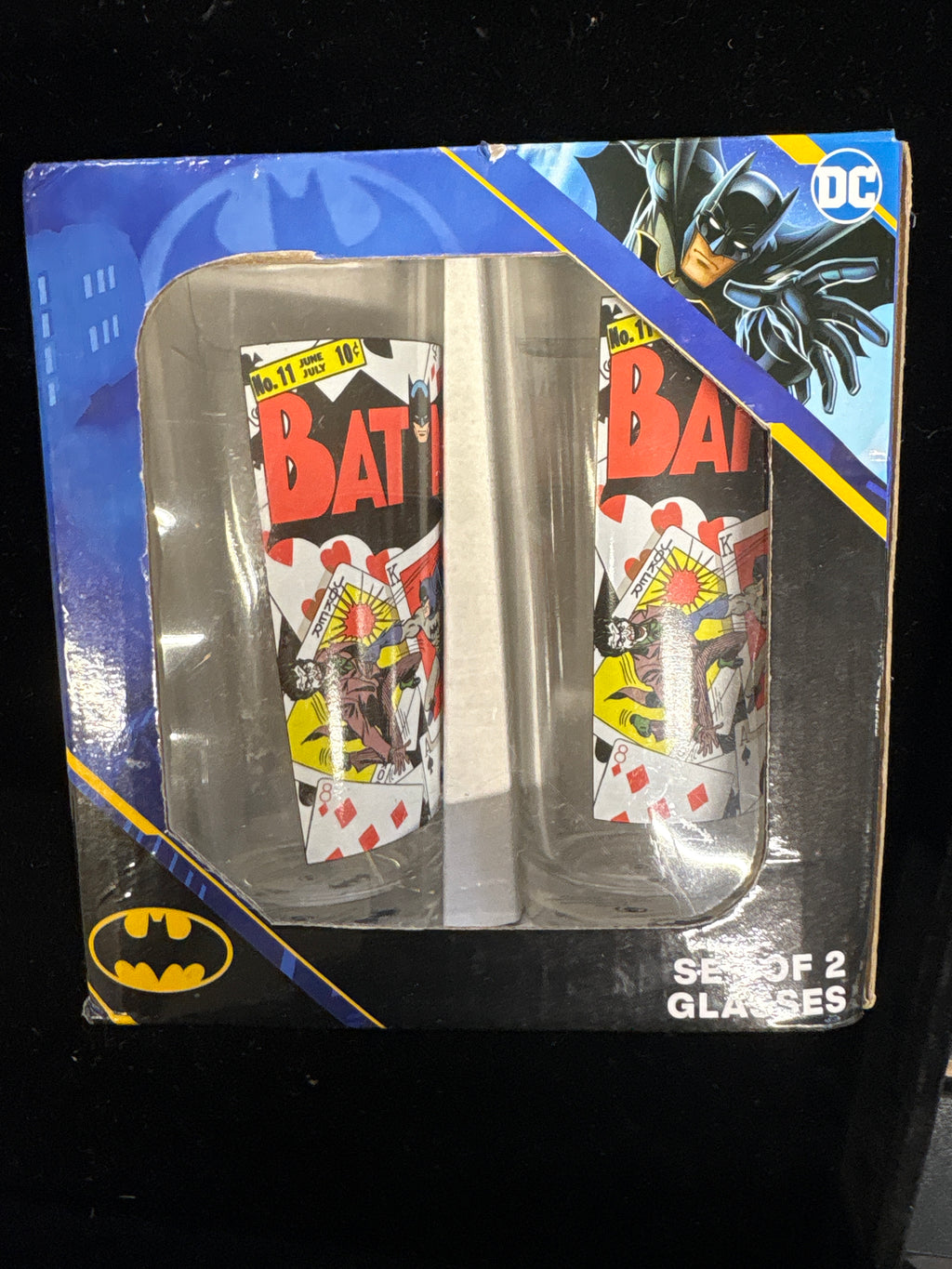 #P009 Batman DC Comics Vintage-Style Comic Art Glass Set (2‑Pack, 285mL) – New in Box