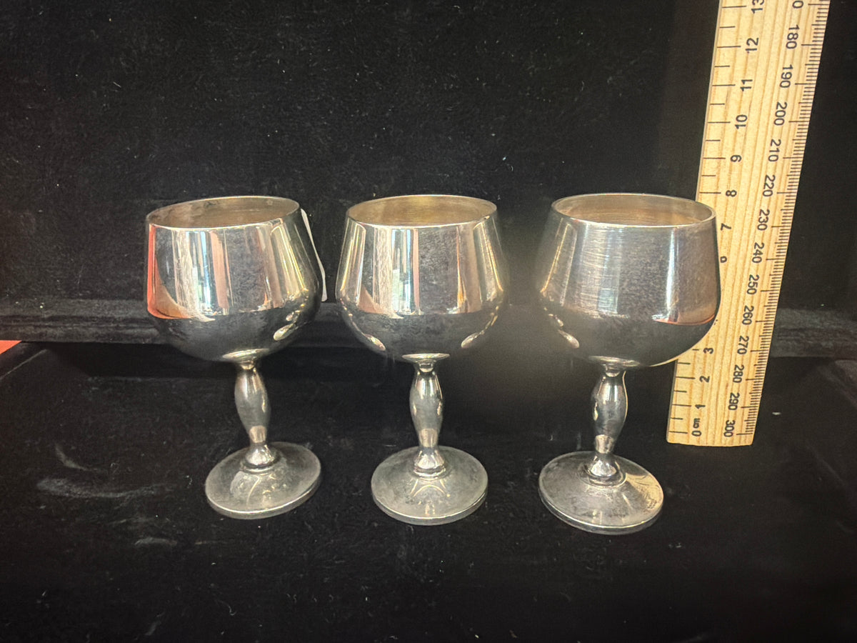 #P030 Set of 3 Vintage Silver-Plated Mini Goblets / Cordial Cups – XRF Tested Base Metal (Not Sterling)