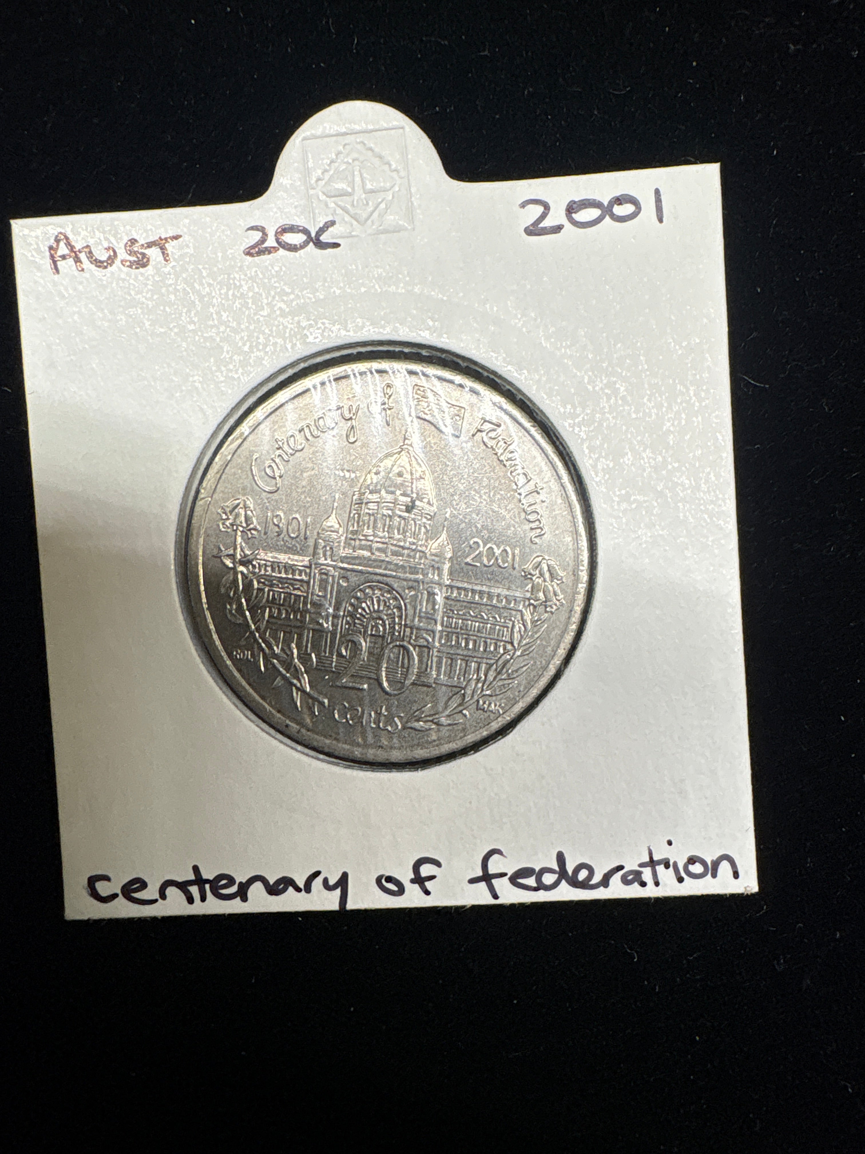 #M177 2001 Australia 20c Centenary of Federation Commemorative Coin – UNC in 2x2 Holder