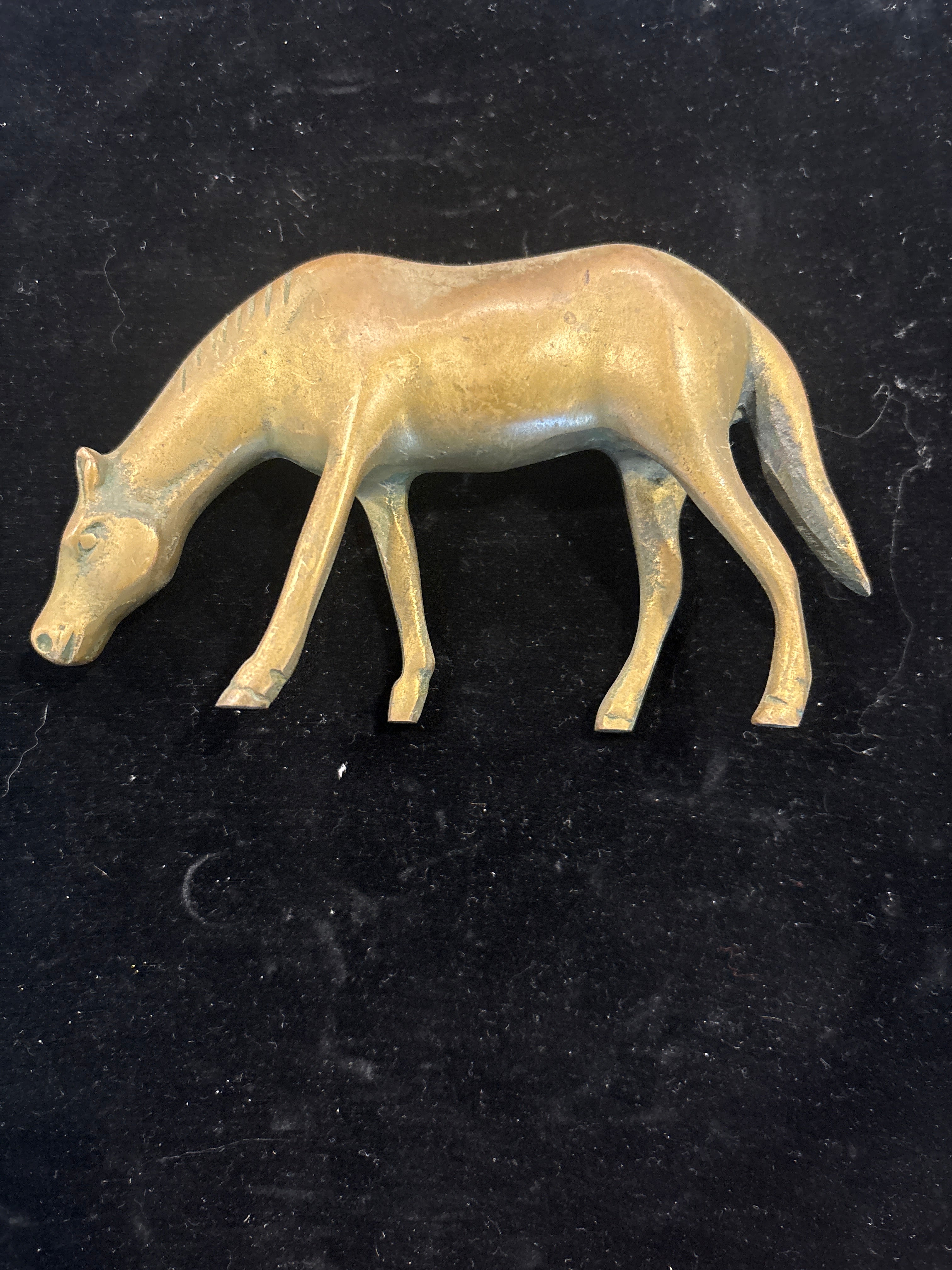 #1104 Vintage Solid Brass Grazing Horse Figurine – Rustic Decor Collectible