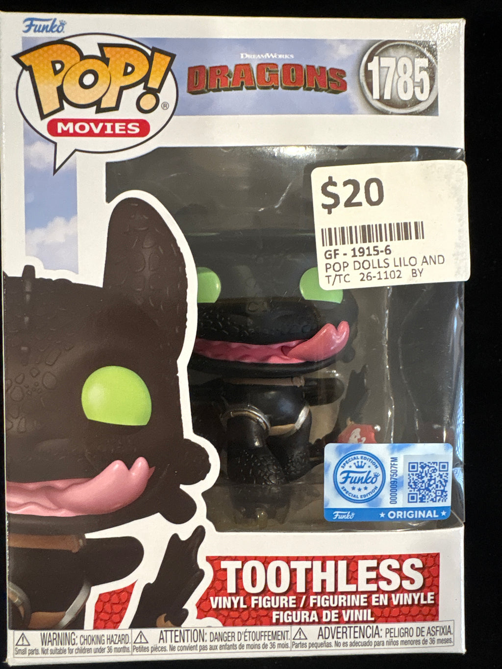 #1915-6 Funko Pop Movies – DreamWorks Dragons #1785 Toothless (Special Edition) Boxed Figure