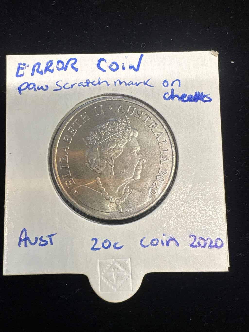#M202 2020 Australia 20c Error Coin – Scratch Mark on Queen’s Cheek