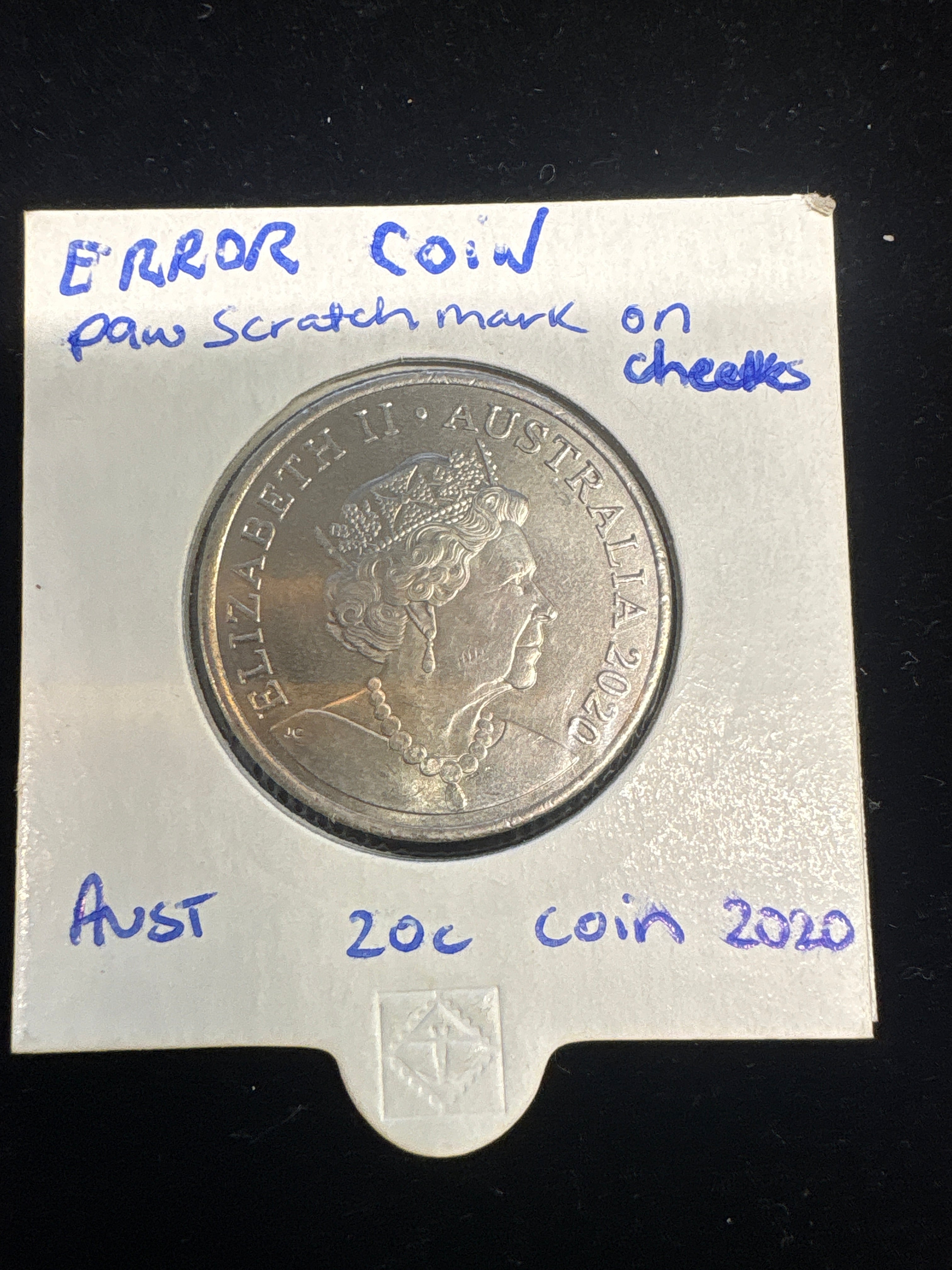 #M202 2020 Australia 20c Error Coin – Scratch Mark on Queen’s Cheek