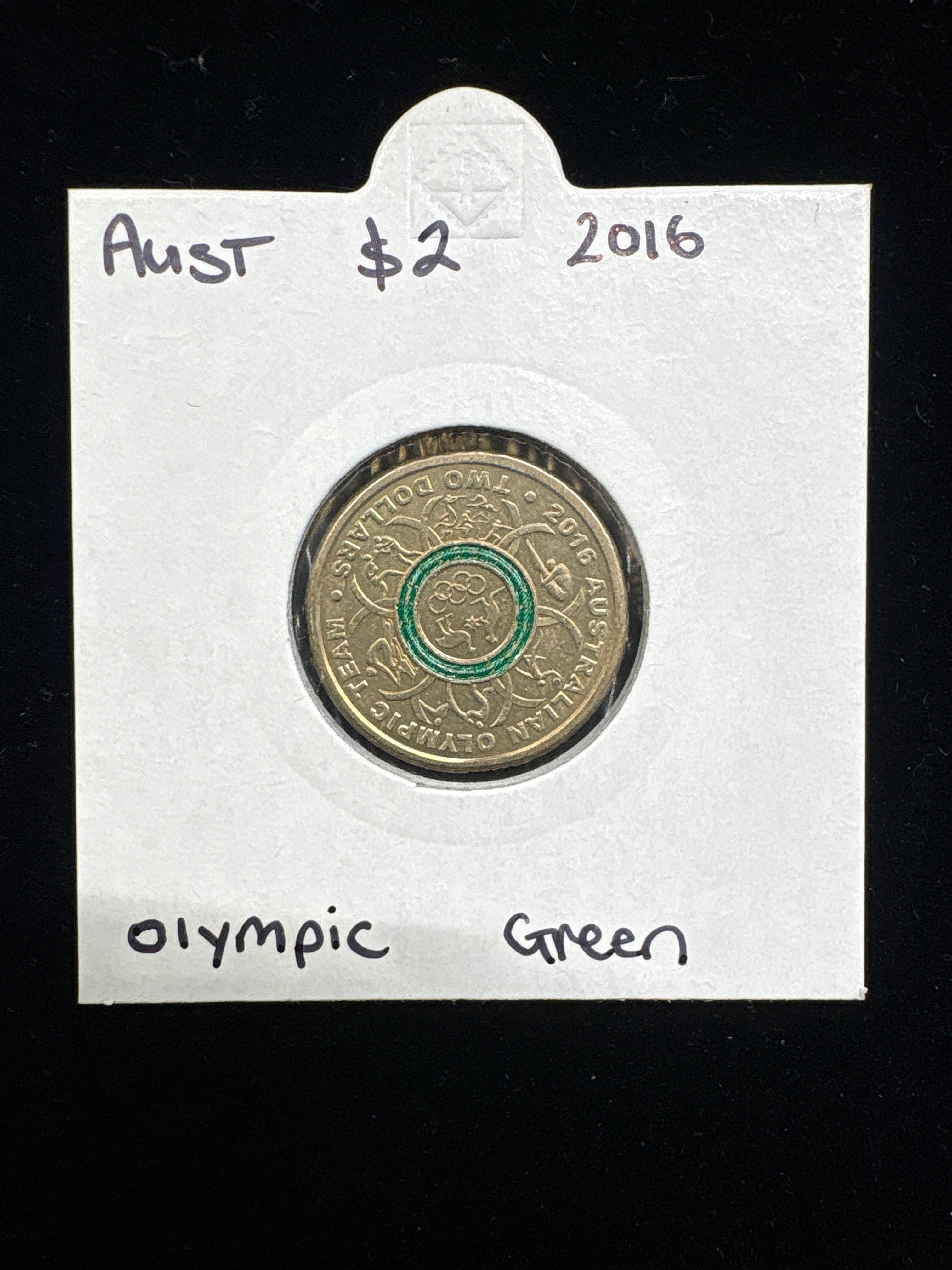 #M143 2016 Australia $2 Olympic “Green Ring” Coloured Coin – Rio Team Issue
