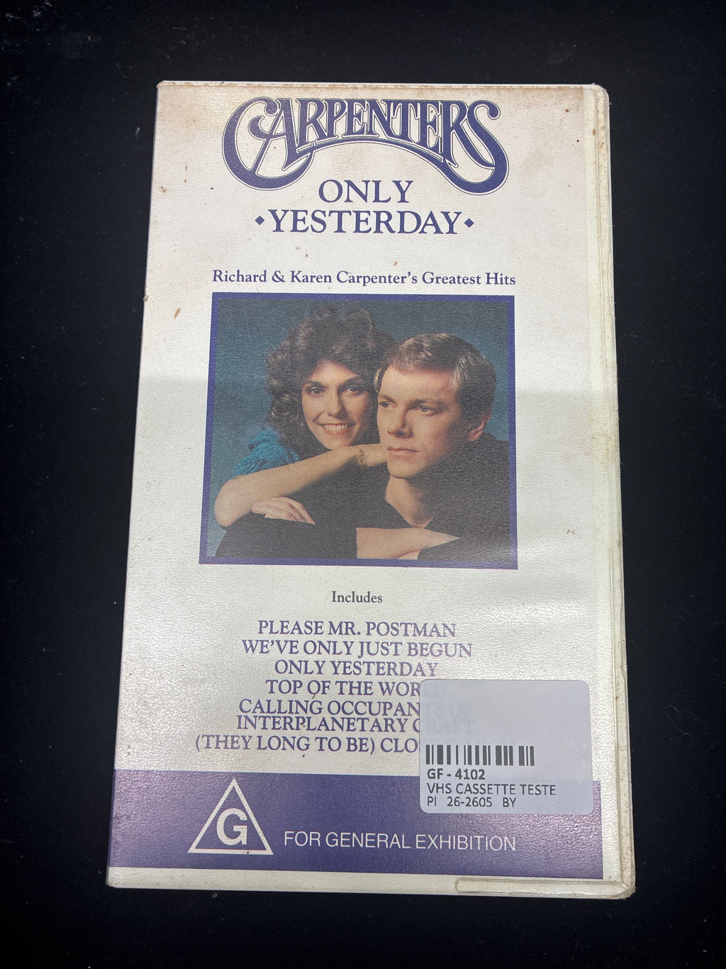 #PO14  Carpenters “Only Yesterday” Vintage VHS – Greatest Hits – 1990 Release