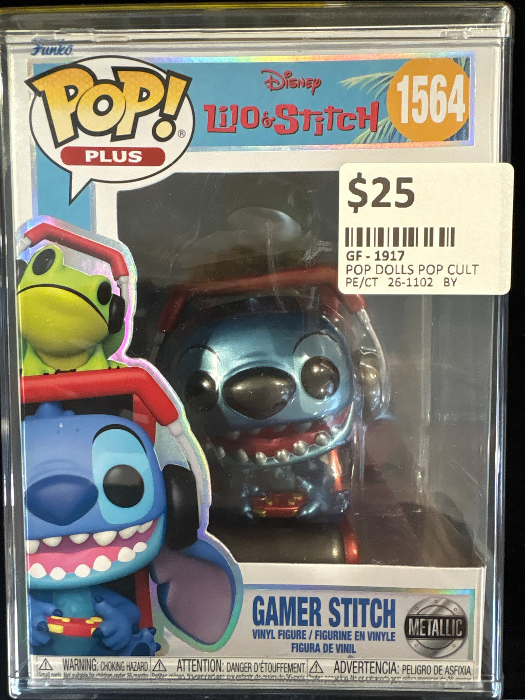 #1917 Disney Lilo & Stitch Funko Pop Plus #1564 – Metallic Gamer Stitch (Protected Case)