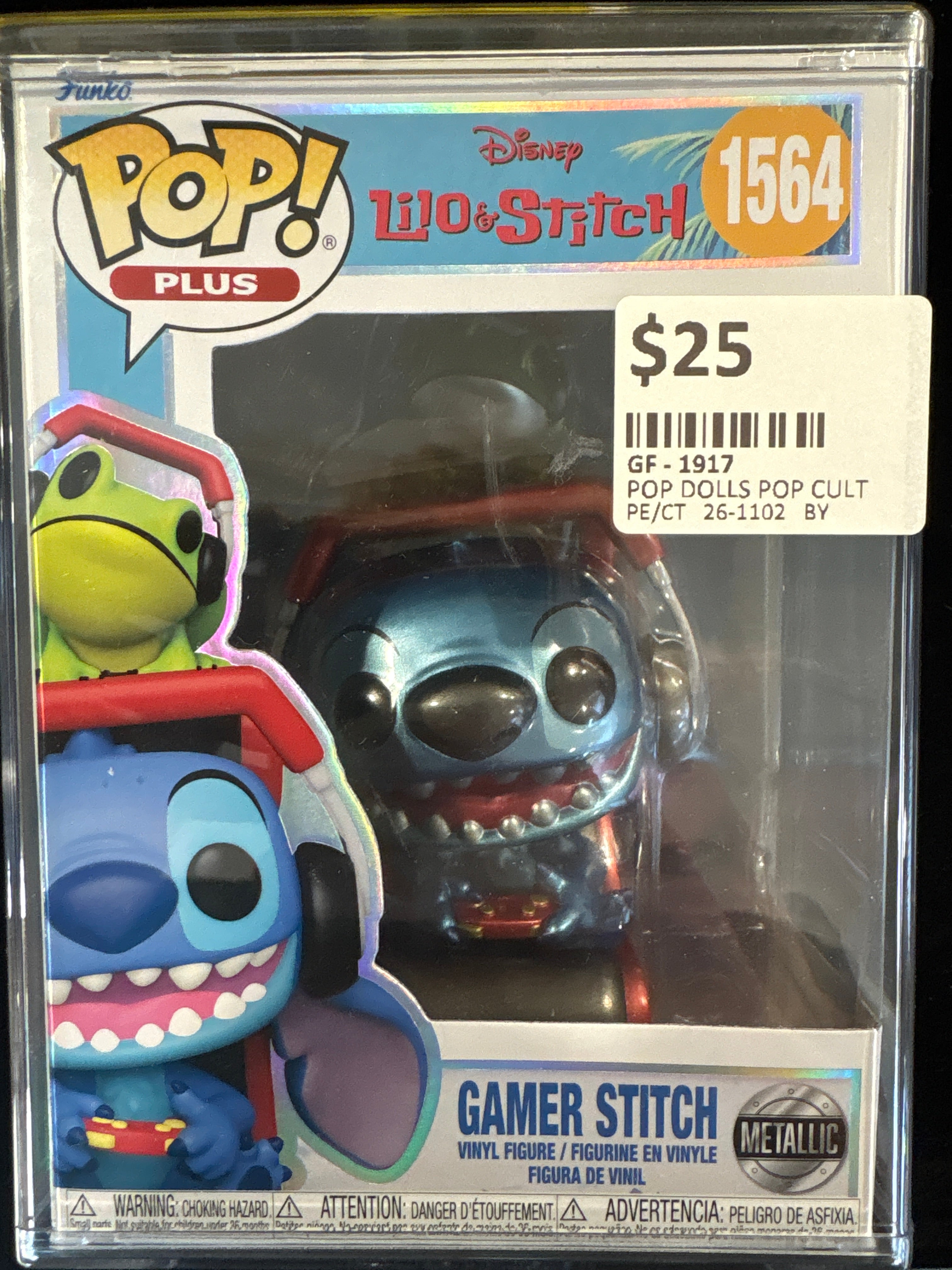 #1917 Disney Lilo & Stitch Funko Pop Plus #1564 – Metallic Gamer Stitch (Protected Case)