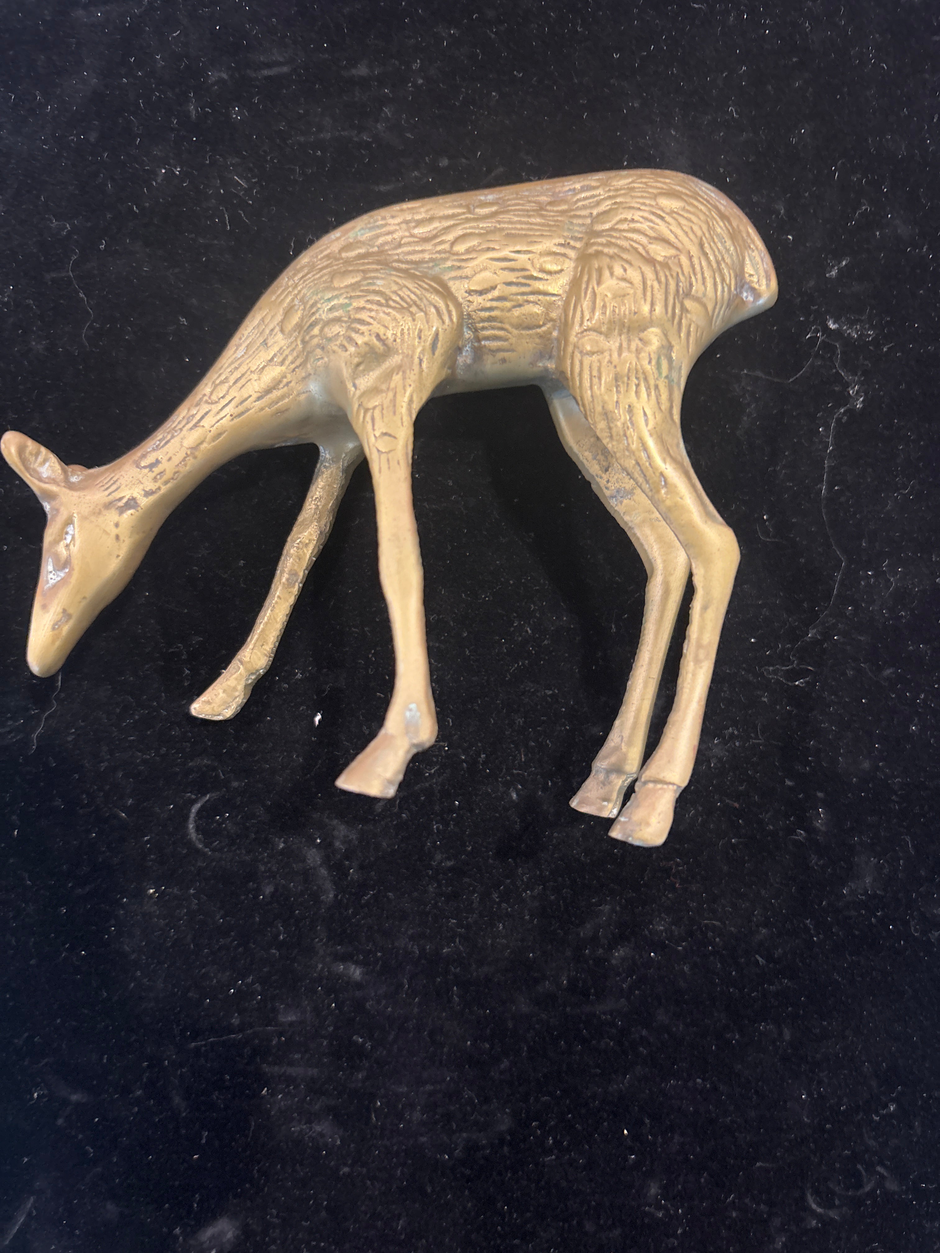 #1104 Vintage Brass Deer Figurine – Grazing Stance – Rustic Home Decor Collectible