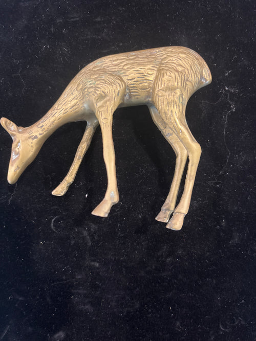 #1104 Vintage Brass Deer Figurine – Grazing Stance – Rustic Home Decor Collectible
